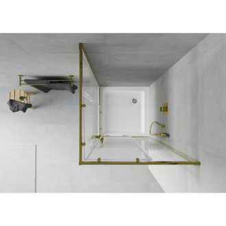 Čtvercový sprchový kout Mexen Rio 80 x 80 cm, bílé pruhy, zlatá + sprchová vanička Rio, bílá - 860-080-080-50-20-4510