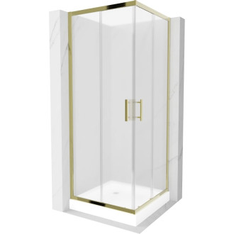 Štvorcový sprchovací kút Mexen Rio 70 x 70 cm, matne zlatá + sprchová vanička Rio, biela - 860-070-070-50-30-4510