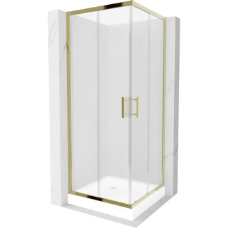 Štvorcový sprchovací kút Mexen Rio 80 x 80 cm, matne zlatá + sprchová vanička Rio, biela - 860-080-080-50-30-4510