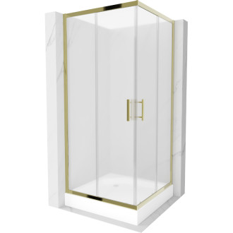 Štvorcový sprchovací kút Mexen Rio 90 x 90 cm, matne zlatá + sprchová vanička Rio, biela - 860-090-090-50-30-4510
