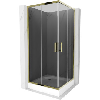 Štvorcový sprchovací kút Mexen Rio 90 x 90 cm, grafit, zlatý + sprchová vanička Rio, biela - 860-090-090-50-40-4510