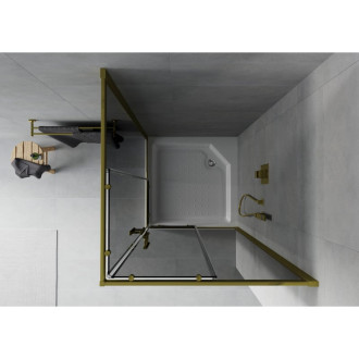 Čtvercový sprchový kout Mexen Rio 90 x 90 cm, grafit, zlatý + sprchová vanička Rio, bílá - 860-090-090-50-40-4510