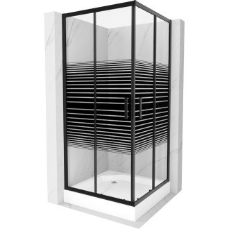 Štvorcový sprchovací kút Mexen Rio 90 x 90 cm, čierne pruhy, čierna + sprchová vanička Rio, biela - 860-090-090-70-20-4510