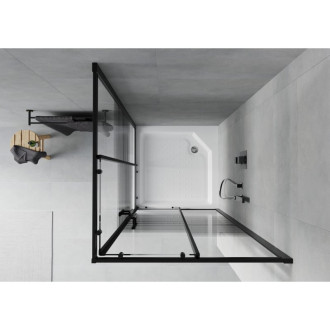 Čtvercový sprchový kout Mexen Rio 90 x 90 cm, černé pruhy, černá + sprchová vanička Rio, bílá - 860-090-090-70-20-4510