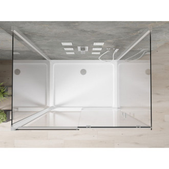 Mexen Omega-3S třístěnný posuvný sprchový kout 100x90 cm, průhledný, chrom + Plochá sprchová vanička - 825-100-090-01-00-3s-4010