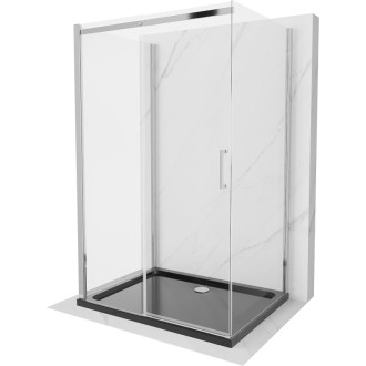 Mexen Omega-3S trojstenný posuvný sprchovací kút 140x80 cm, priehľadný, chróm + Plochá sprchová vanička - 825-140-080-01-00-3s-4070
