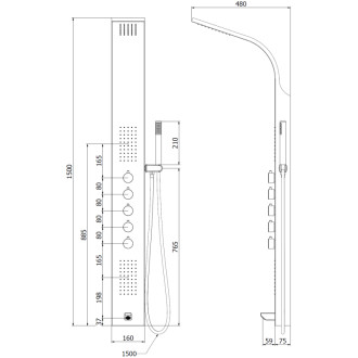 Sprchový panel Mexen Timor s výtokem, černý - 7621-04-70