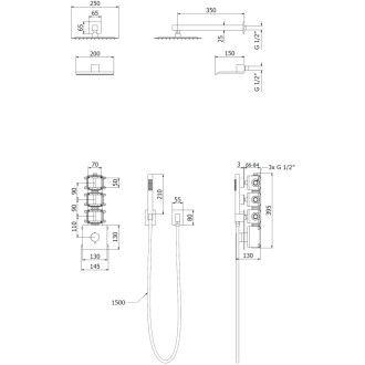 Sprchová souprava Mexen Boka pod omítku, černá - 7603-03-70