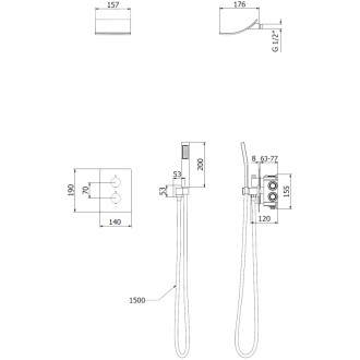 Sprchová souprava Mexen Salto pod omítku, černá - 7604-02-70