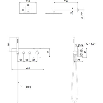 Sprchová souprava Mexen Azul pod omítku, černá - 7629-03-70