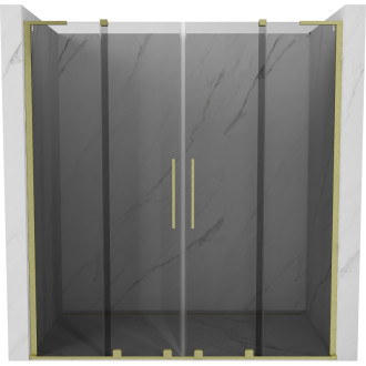 Posuvné sprchové dvere Mexen Velar L Duo 180 cm, grafit, kartáčované zlato - 871-180-003-42-55