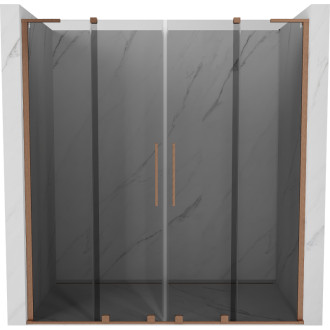 Posuvné sprchové dvere Mexen Velar L Duo 180 cm, grafit, kartáčovaná meď - 871-180-003-42-65