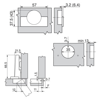 BLUM nábytkový závěs naložený, integr.tlumení, včetně krytek, černý onyx D-71B3550 53205