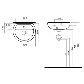 Umývátko Kolo Rekord 40x33 cm otvor pro baterii uprostřed K92140000