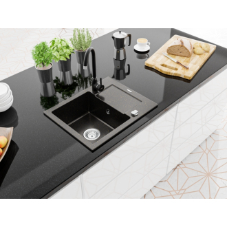 Mexen ENZO Jednodrez s odkvapom 576x465x174, granit čierna-zlatá 6506571005-75