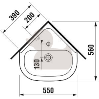 Rohové umývátko Jika Deep 55x56 cm otvor pro baterii uprostřed H8166140001041
