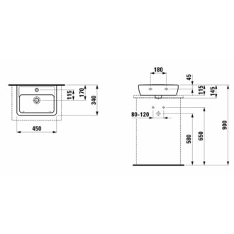 Umývátko Laufen Pro 45x34 cm otvor pro baterii uprostřed H8119520001041