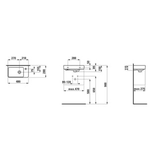 Umývátko Laufen Pro S 48x28 cm otvor pro baterii vpravo H8159540001041