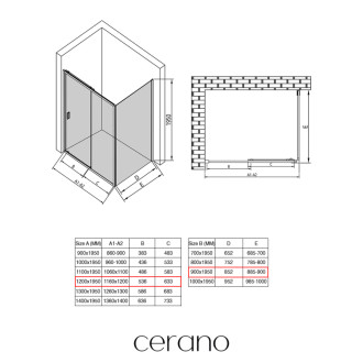CERANO - Sprchovací kút Varone LINE Ľ/P - 6 mm - čierna matná, transparentné sklo - 120x90x195 cm - posuvný