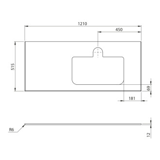 BRAHEA deska rockstone s otvorem 121x51,5cm (30+90cm), pravá, bílá mat BL121-0101-R 58659