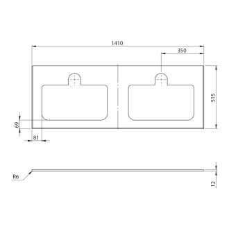BRAHEA deska rockstone se 2 otvory 141x51,5cm (70+70cm), bílá mat BL141-0101 58660