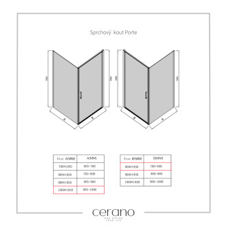 CERANO - Sprchovací kút Porte Ľ/P - 8 mm - čierna matná, grafitové sklo - 80x100x195 cm - otočný