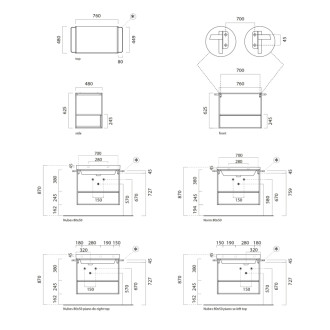 NUBES/NORM konstrukce pod umyvadlo 80x50cm, černá mat/ořech