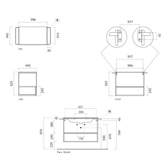 PURA konstrukce pod umyvadlo 102,6x46cm, černá mat/ořech