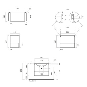 PURA konstrukce pod umyvadlo 82,6x46cm, černá mat/ořech