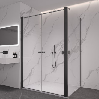 CERANO - Sprchovací kút Antelo L - Ľ/P - 6 mm - čierna matná, transparentné sklo - 104x100 cm - otočný