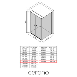 CERANO - Sprchovací kút Antelo L - Ľ/P - 6 mm - čierna matná, transparentné sklo - 104x100 cm - otočný