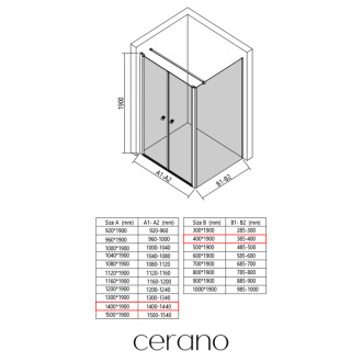 CERANO - Sprchovací kút Antelo L - Ľ/P - 6 mm - čierna matná, transparentné sklo - 140x40 cm - otočný