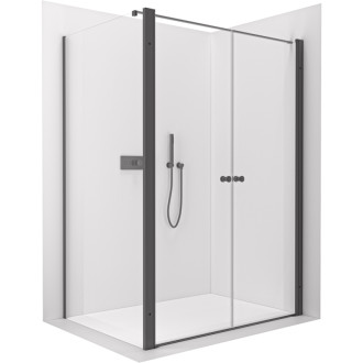 CERANO - Sprchovací kút Antelo L - Ľ/P - 6 mm - čierna matná, transparentné sklo - 140x50 cm - otočný