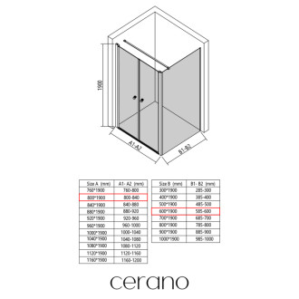 CERANO - Sprchovací kút Antelo L - Ľ/P - 6 mm - čierna matná, transparentné sklo - 80x60 cm - otočný