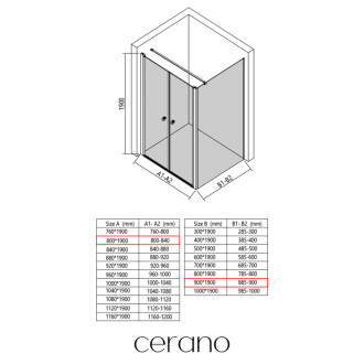 CERANO - Sprchovací kút Antelo L - Ľ/P - 6 mm - čierna matná, transparentné sklo - 80x90 cm - otočný