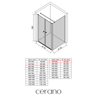 CERANO - Sprchovací kút Antelo L - Ľ/P - 6 mm - čierna matná, transparentné sklo - 84x30 cm - otočný