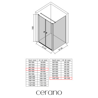 CERANO - Sprchovací kút Antelo L - Ľ/P - 6 mm - čierna matná, transparentné sklo - 88x100 cm - otočný