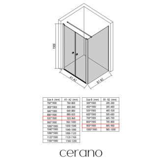 CERANO - Sprchovací kút Antelo L - Ľ/P - 6 mm - čierna matná, transparentné sklo - 92x90 cm - otočný