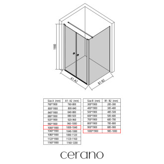 CERANO - Sprchovací kút Antelo L - Ľ/P - 6 mm - chróm, transparentné sklo - 100x100 cm - otočný