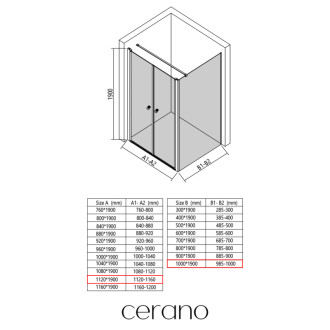 CERANO - Sprchovací kút Antelo L - Ľ/P - 6 mm - chróm, transparentné sklo - 112x100 cm - otočný