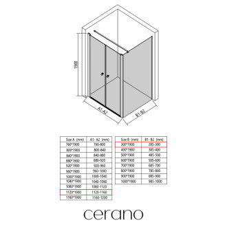 CERANO - Sprchovací kút Antelo L - Ľ/P - 6 mm - chróm, transparentné sklo - 112x30 cm - otočný