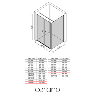 CERANO - Sprchovací kút Antelo L - Ľ/P - 6 mm - chróm, transparentné sklo - 116x90 cm - otočný