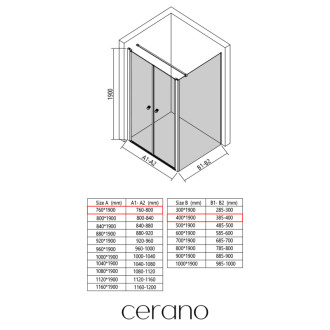 CERANO - Sprchovací kút Antelo L - Ľ/P - 6 mm - chróm, transparentné sklo - 76x40 cm - otočný