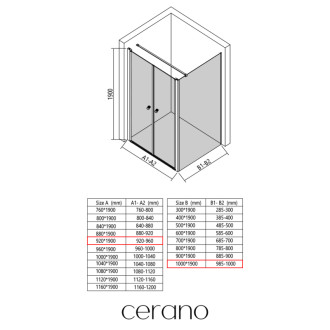 CERANO - Sprchovací kút Antelo L - Ľ/P - 6 mm - chróm, transparentné sklo - 92x100 cm - otočný