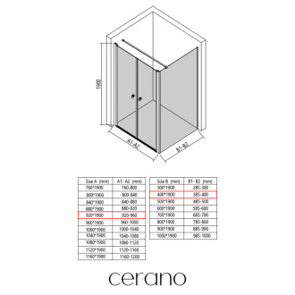CERANO - Sprchovací kút Antelo L - Ľ/P - 6 mm - chróm, transparentné sklo - 92x40 cm - otočný