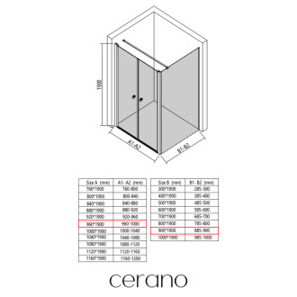 CERANO - Sprchovací kút Antelo L - Ľ/P - 6 mm - chróm, transparentné sklo - 96x90 cm - otočný