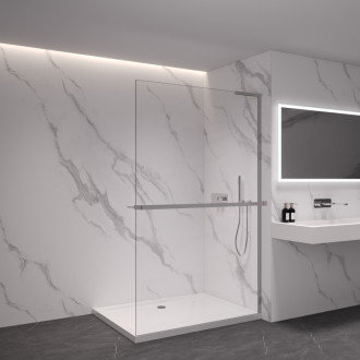 CERANO - Sprchová zástěna Walk-in Onyx L-pravá vzpěra + polička/držák na ručníky - 8 mm - chrom, transparentní sklo - 30x200 cm