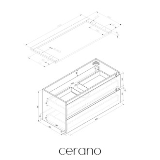 CERANO - Kúpeľňová skrinka Carole s doskou pod umývadlo - 36 mm - biela matná - 101x51,6x46,5 cm