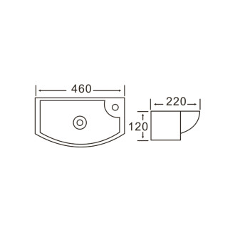 CARLON keramické umývátko, 45x23cm, otvor pro baterii vpravo, bílá