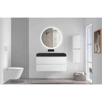 CERANO - Kúpeľňová skrinka Carole - biela matná + umývadlo z lit. mramoru Vita - čierna matná - 100x58x46 cm